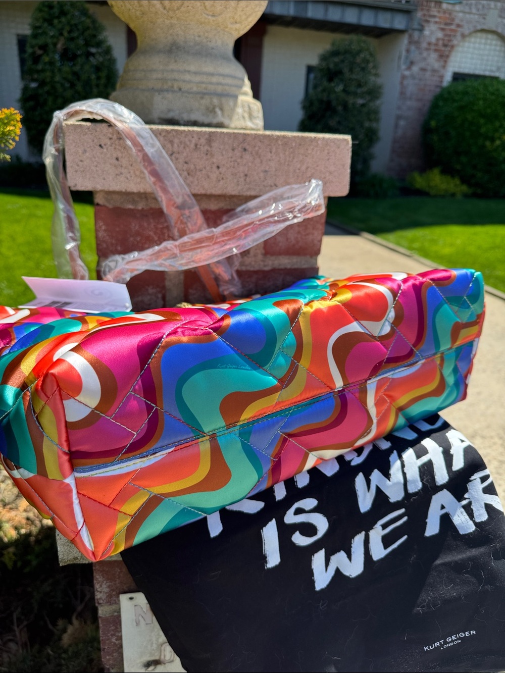 Kurt Geiger Colorful Wave Pattern Quilted Tote with Brown Handles Recycled nylon - Picture 9 of 16